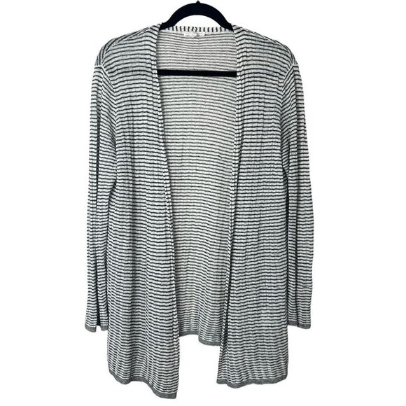 Eileen Fisher Fine Organic Linen Crepe Knit Simple Striped Cardigan Sweater Sz S - Picture 2 of 8